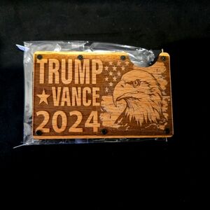 Beechwood minimalist RFID blocking wallet laser engraved Trump, Vance and eagle.